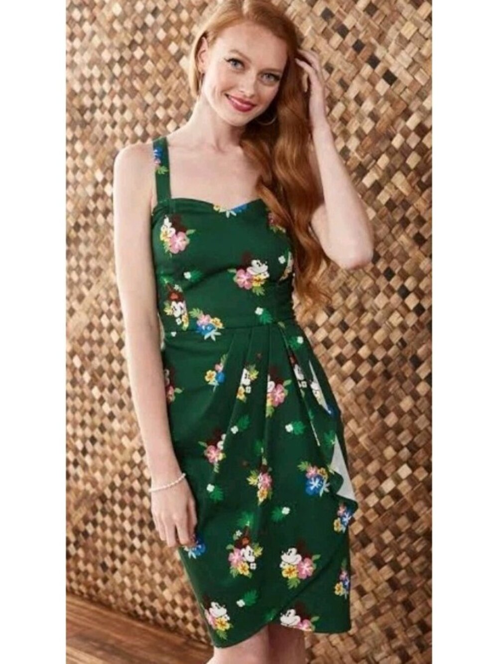 Her Universe Disney Mickey Minnie Tropical Tiki Wiggle Dress Green Womens LG